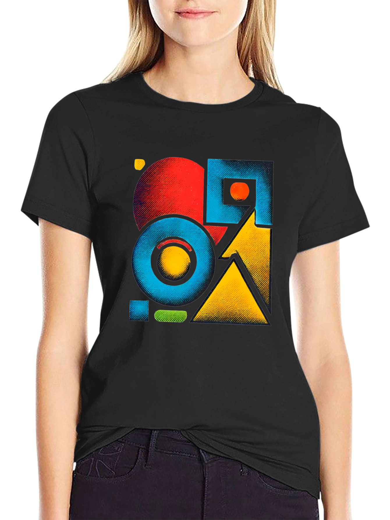 Abstract Geometric Pattern Black Graphic Tee