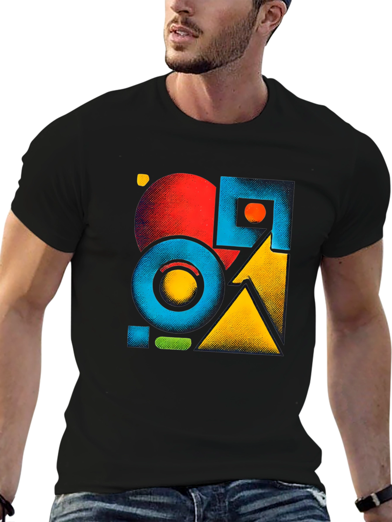 Abstract Geometric Pattern Black Graphic Tee