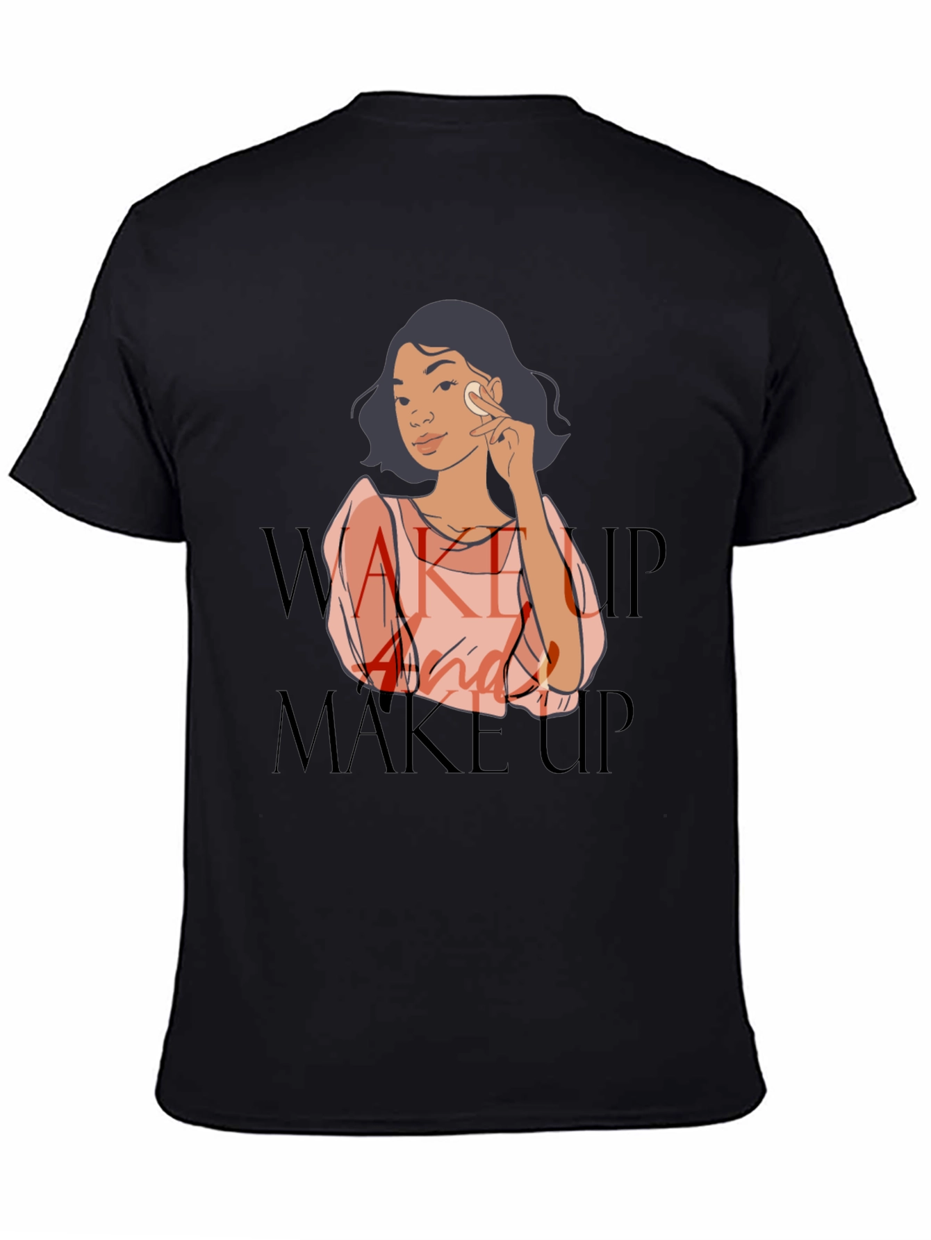 Wake Up and Make Up Graphic Tee - Black