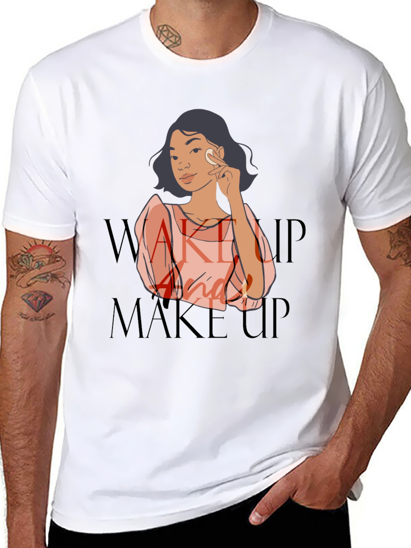Wake Up and Make Up Graphic Tee - Black