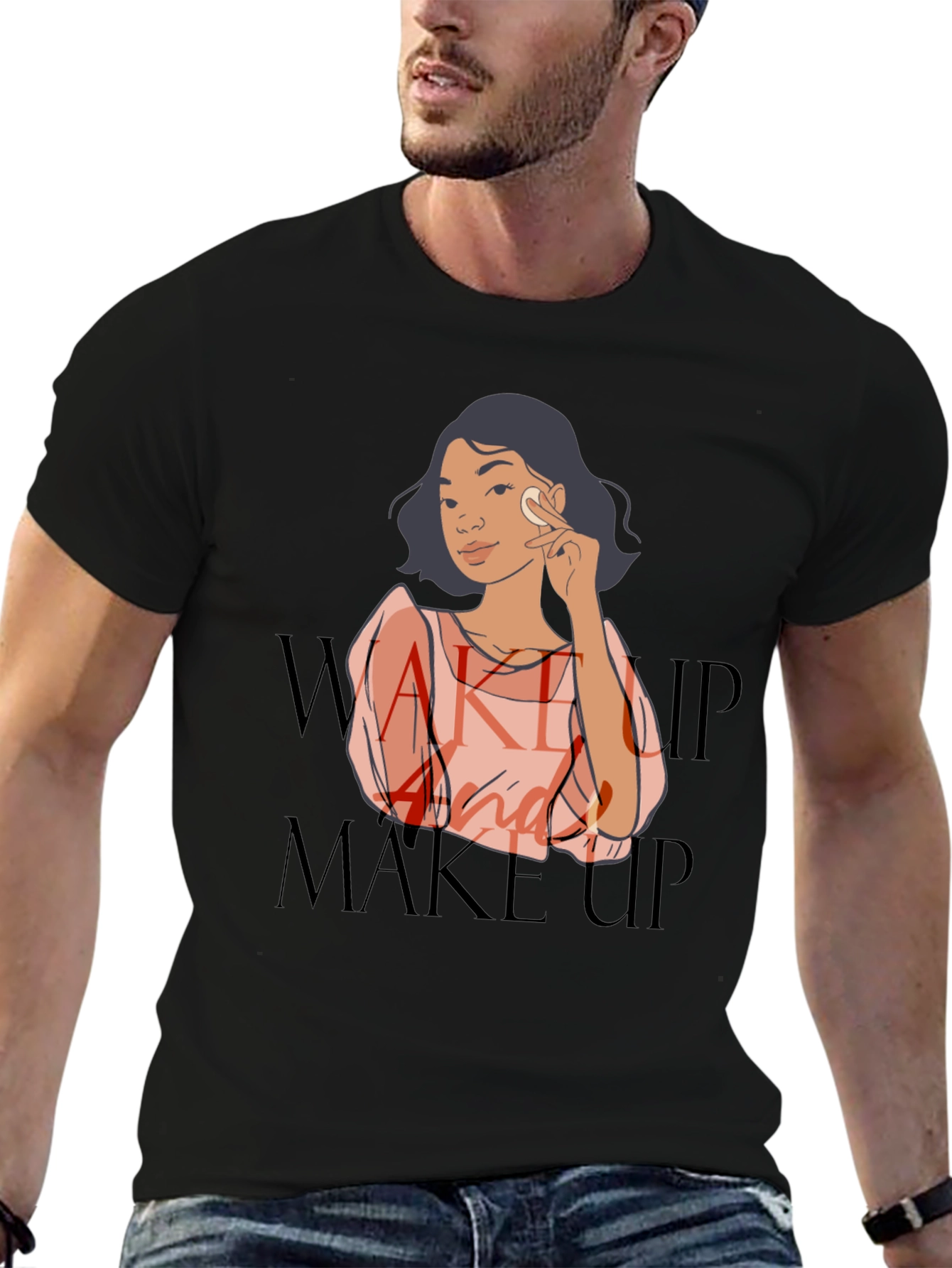 Wake Up and Make Up Graphic Tee - Black