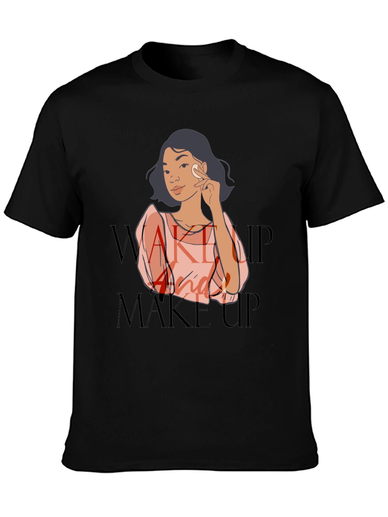 Wake Up and Make Up Graphic Tee - Black