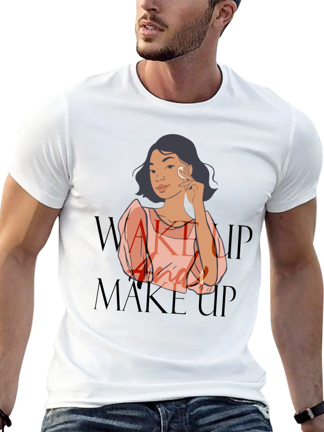 Wake Up and Make Up Graphic Tee - Black