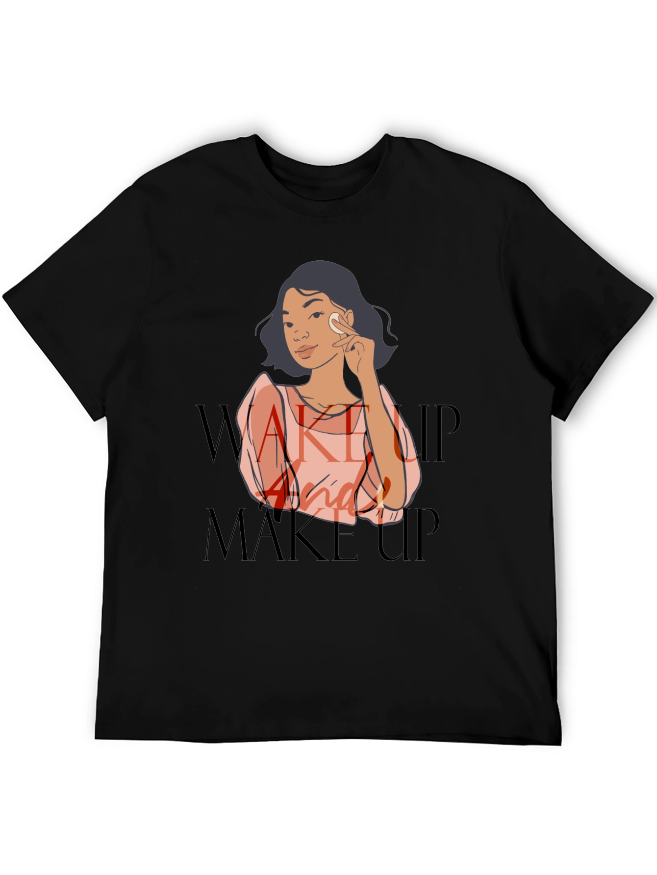 Wake Up and Make Up Graphic Tee - Black