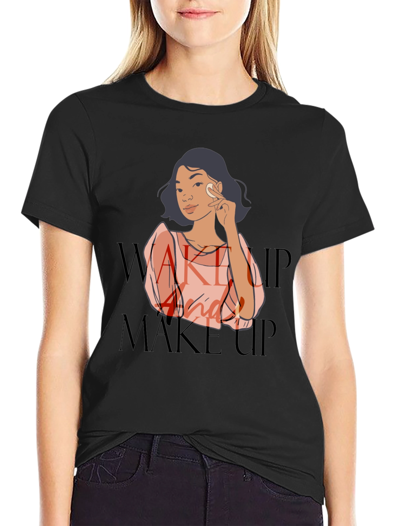 Wake Up and Make Up Graphic Tee - Black