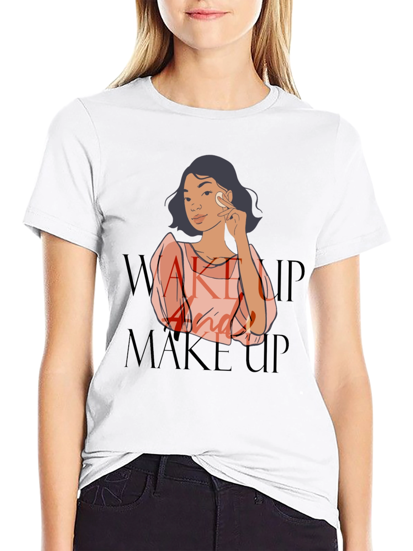 Wake Up and Make Up Graphic Tee - Black