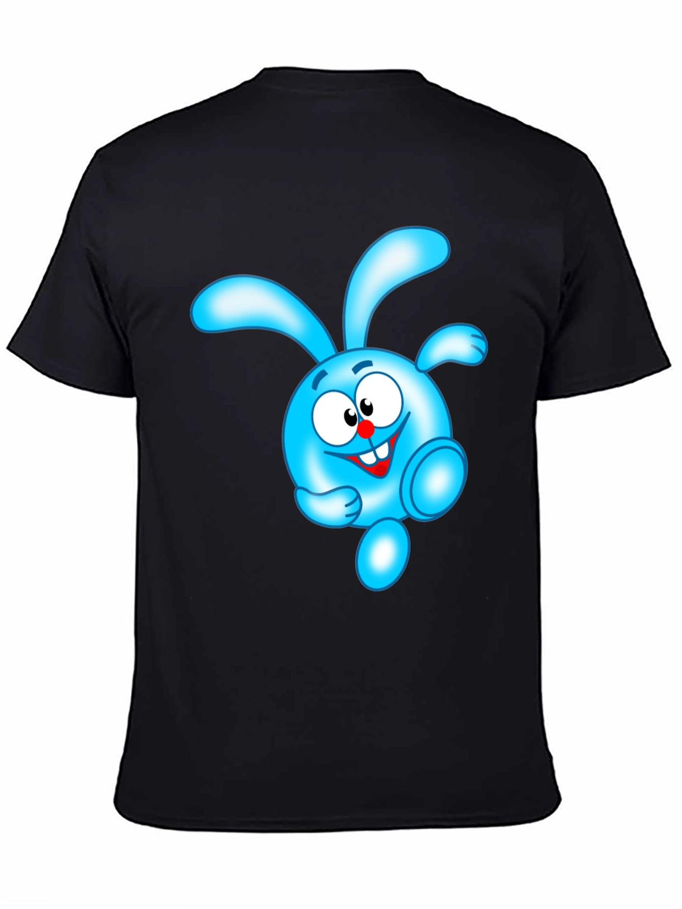 Blue Cartoon Character Black T-Shirt
