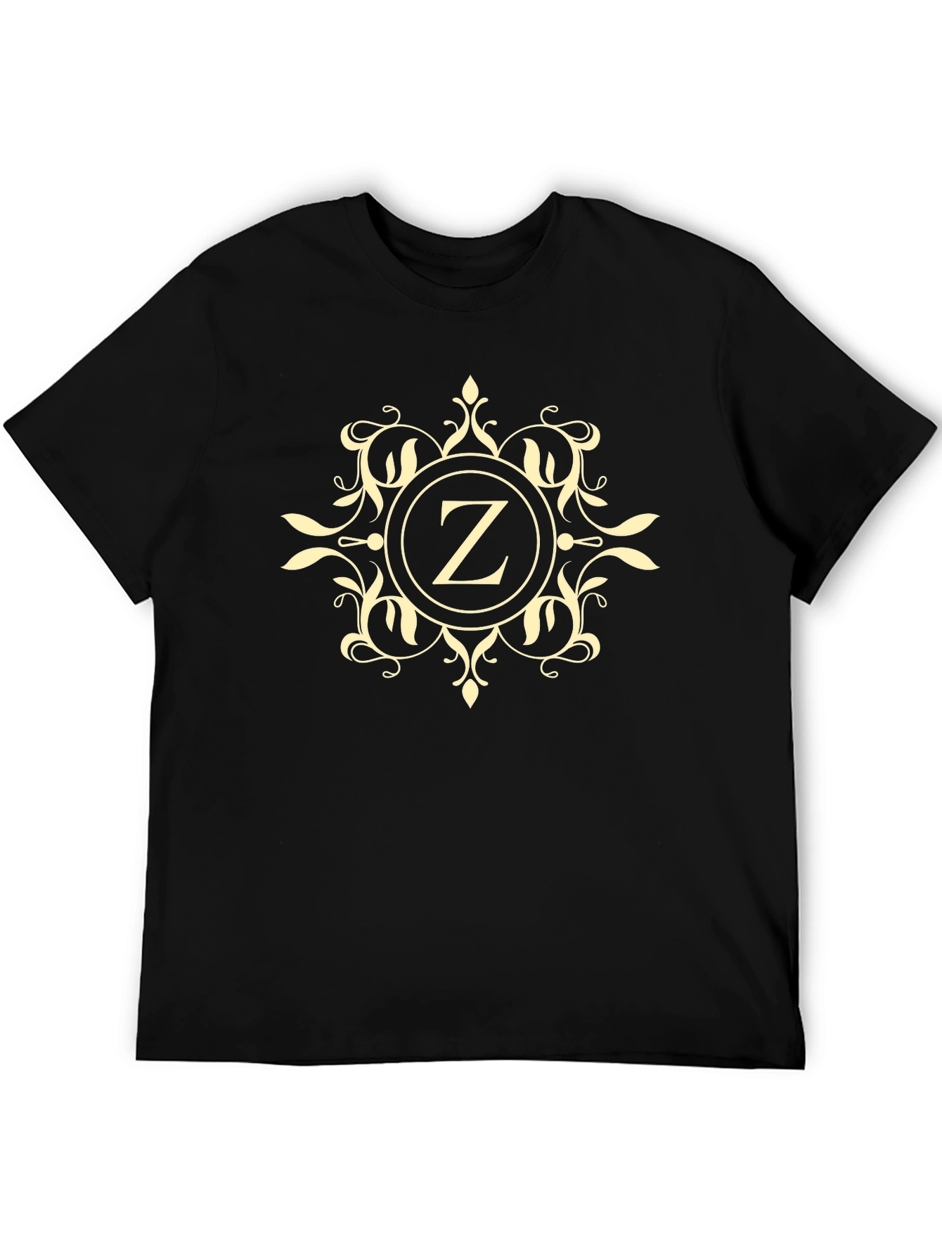Monogrammed Z Black T-Shirt - Elegant Floral Design