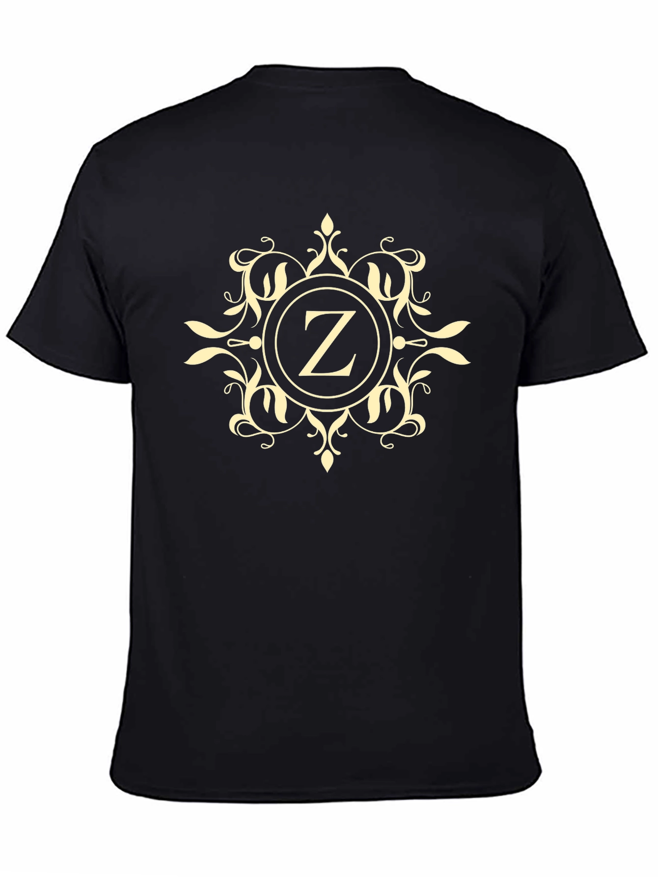 Monogrammed Z Black T-Shirt - Elegant Floral Design