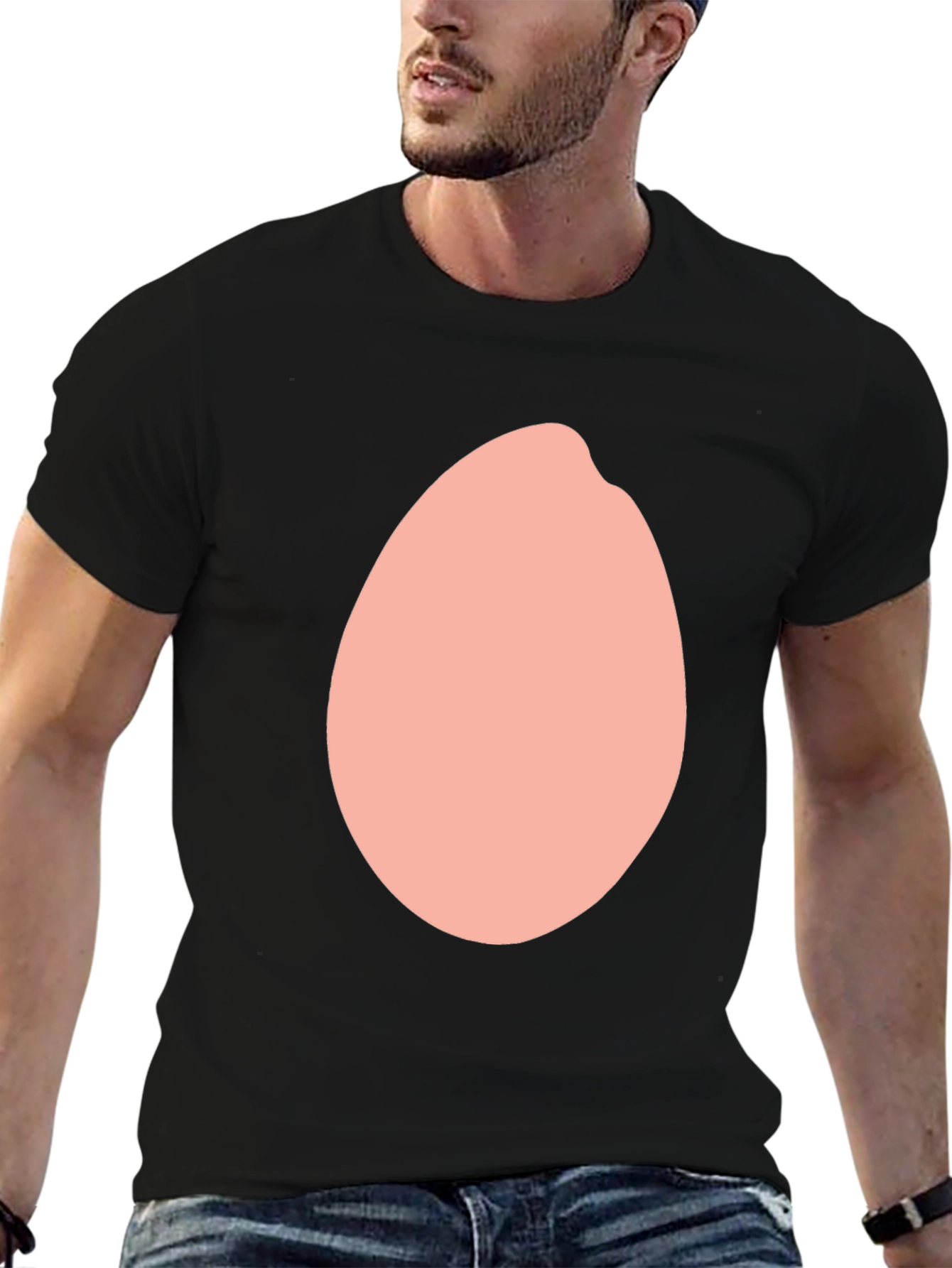 Funny Black T-Shirt with Peach Oval Design