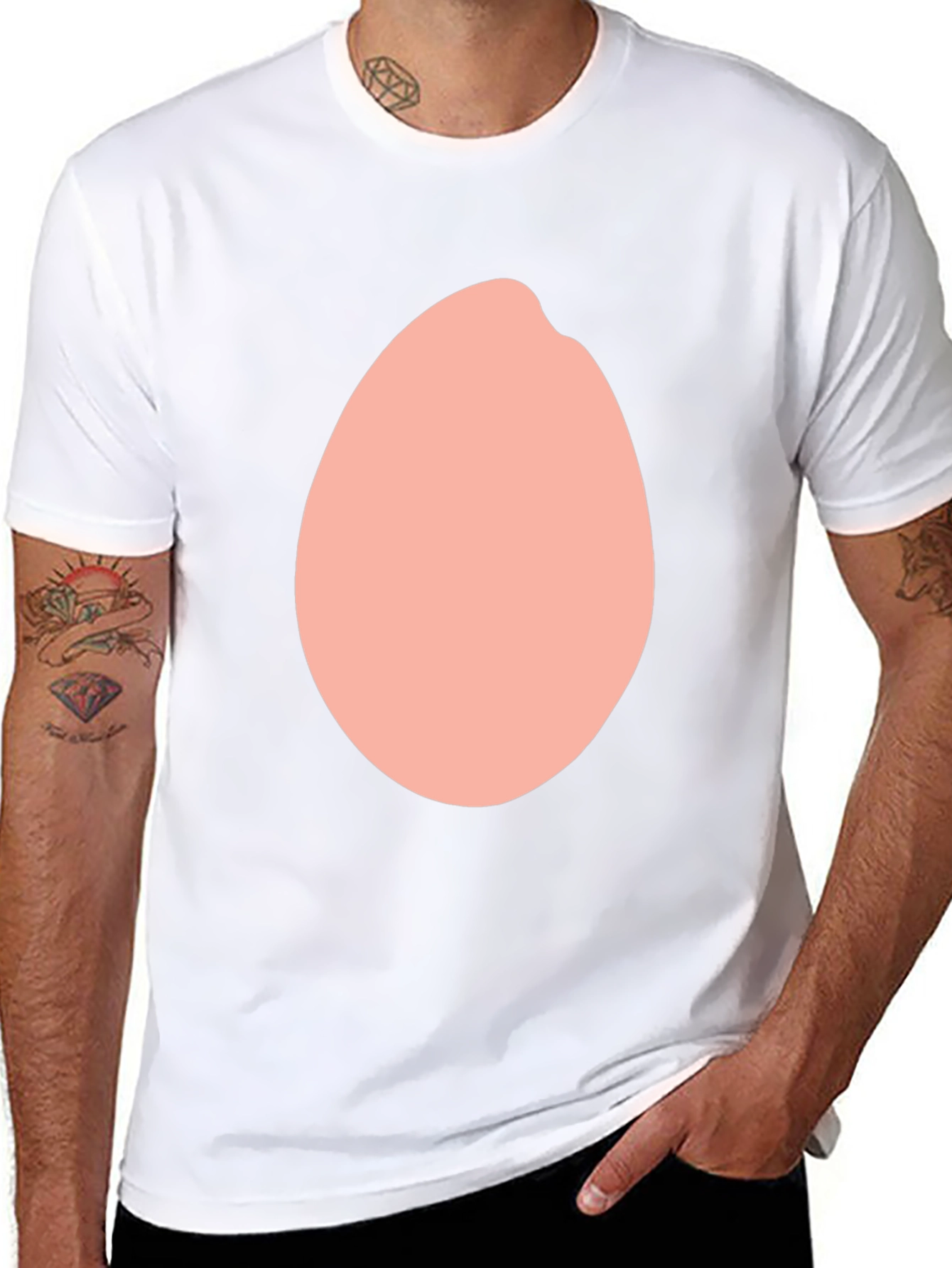 Funny Black T-Shirt with Peach Oval Design