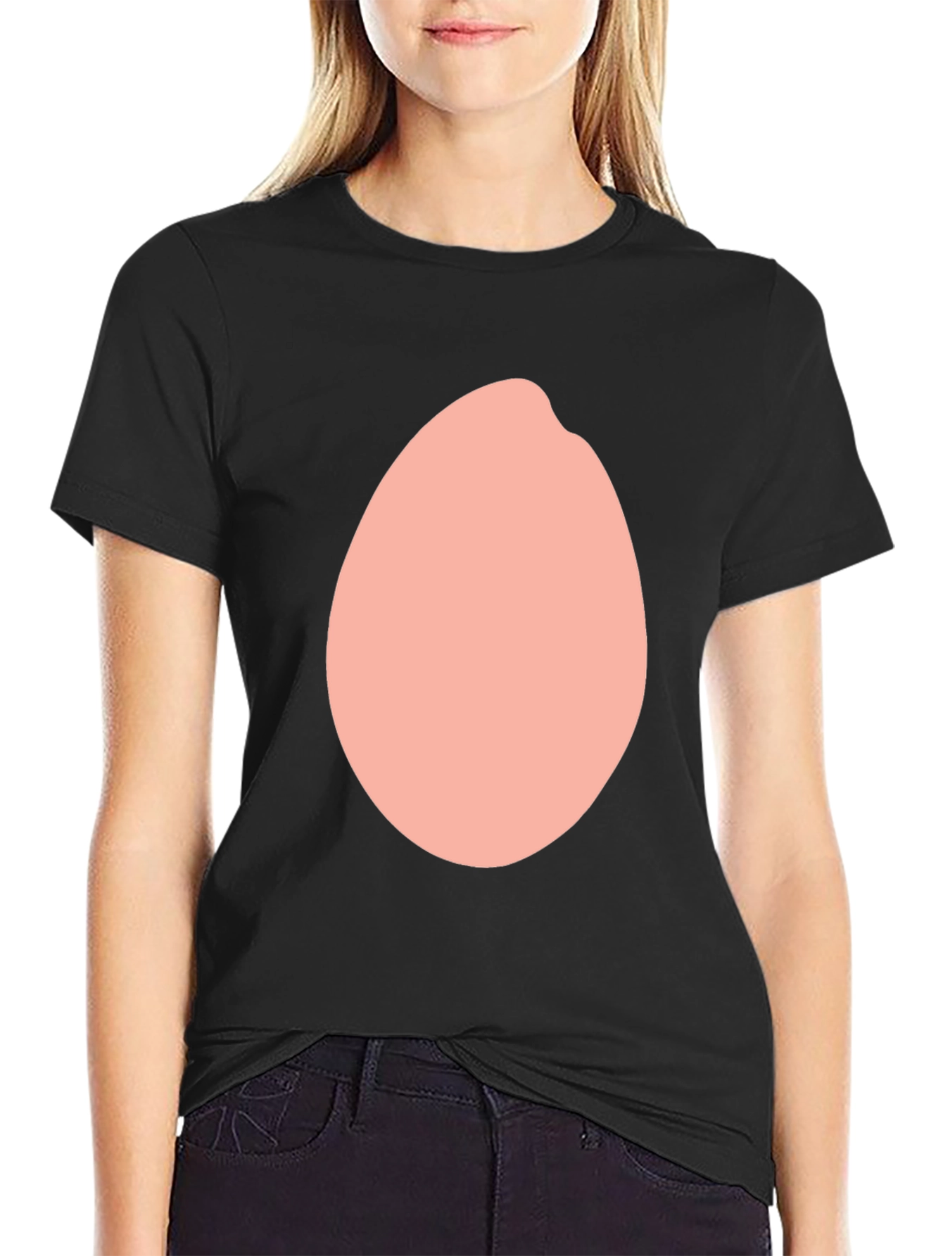 Funny Black T-Shirt with Peach Oval Design