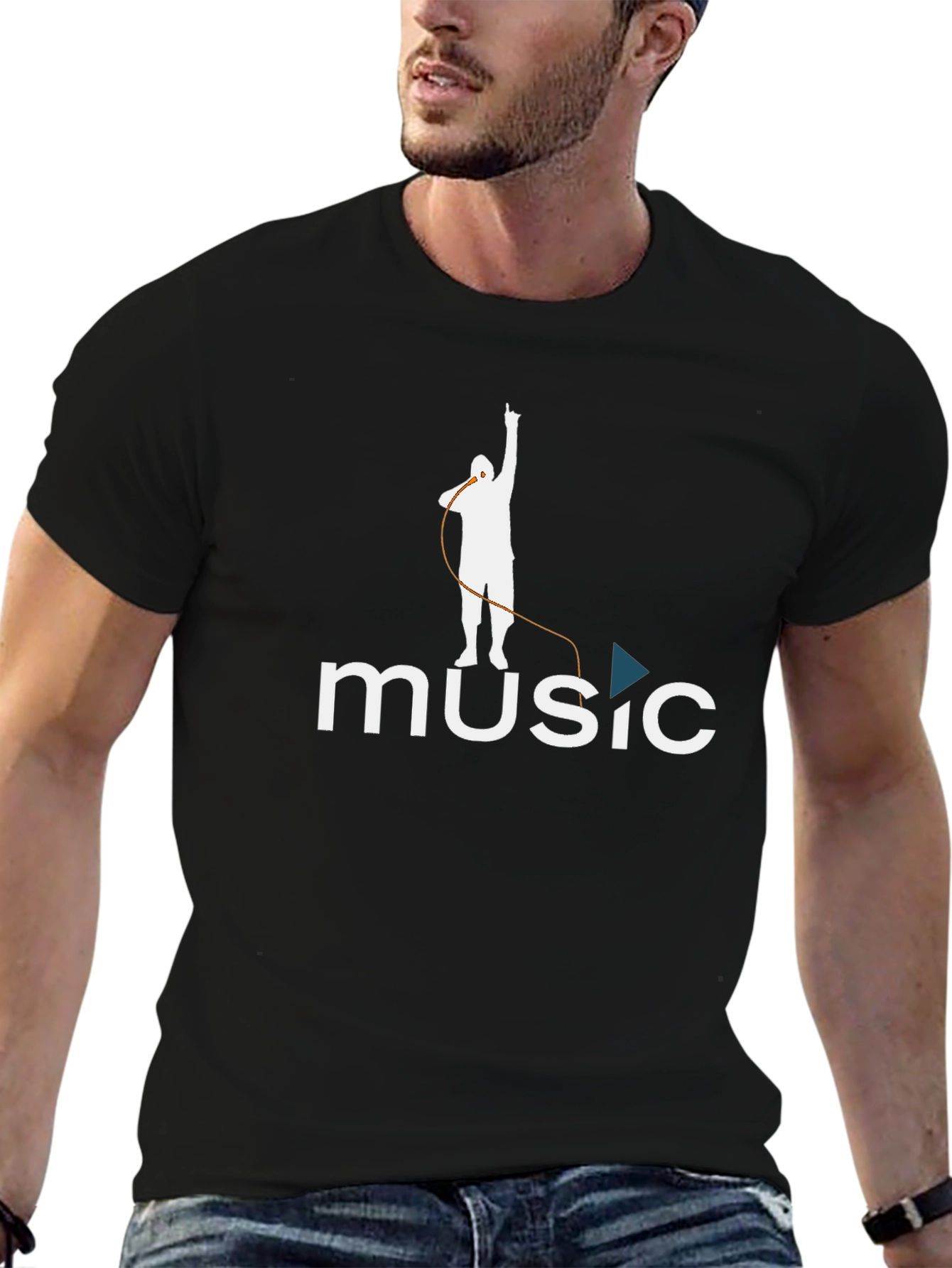 Music Graphic Print Black T-Shirt