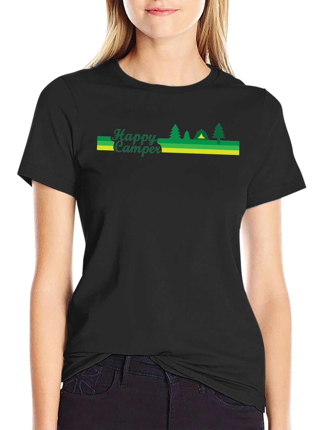 Happy Camper Black Graphic T-Shirt
