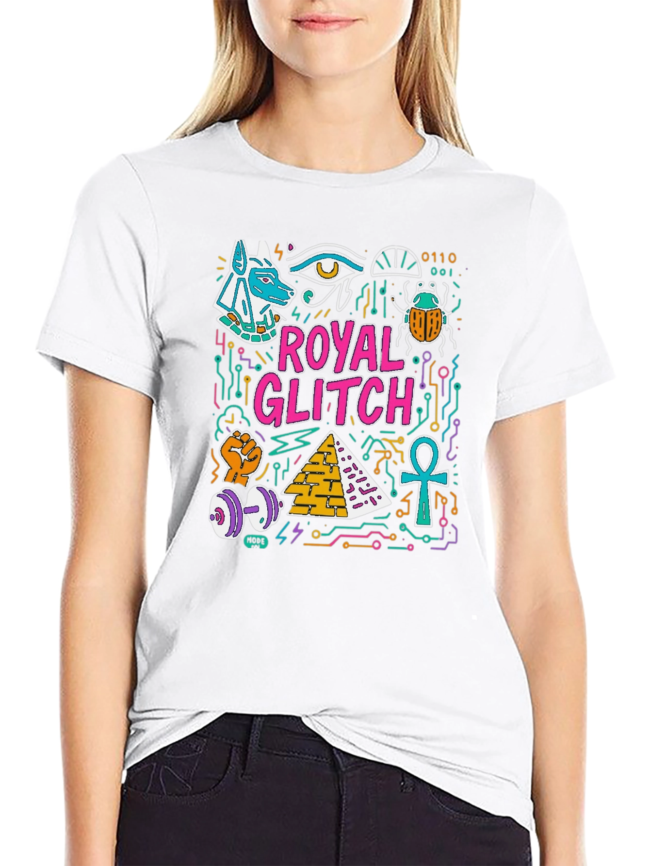 Royal Glitch Graphic Tee - Unique Egyptian Design