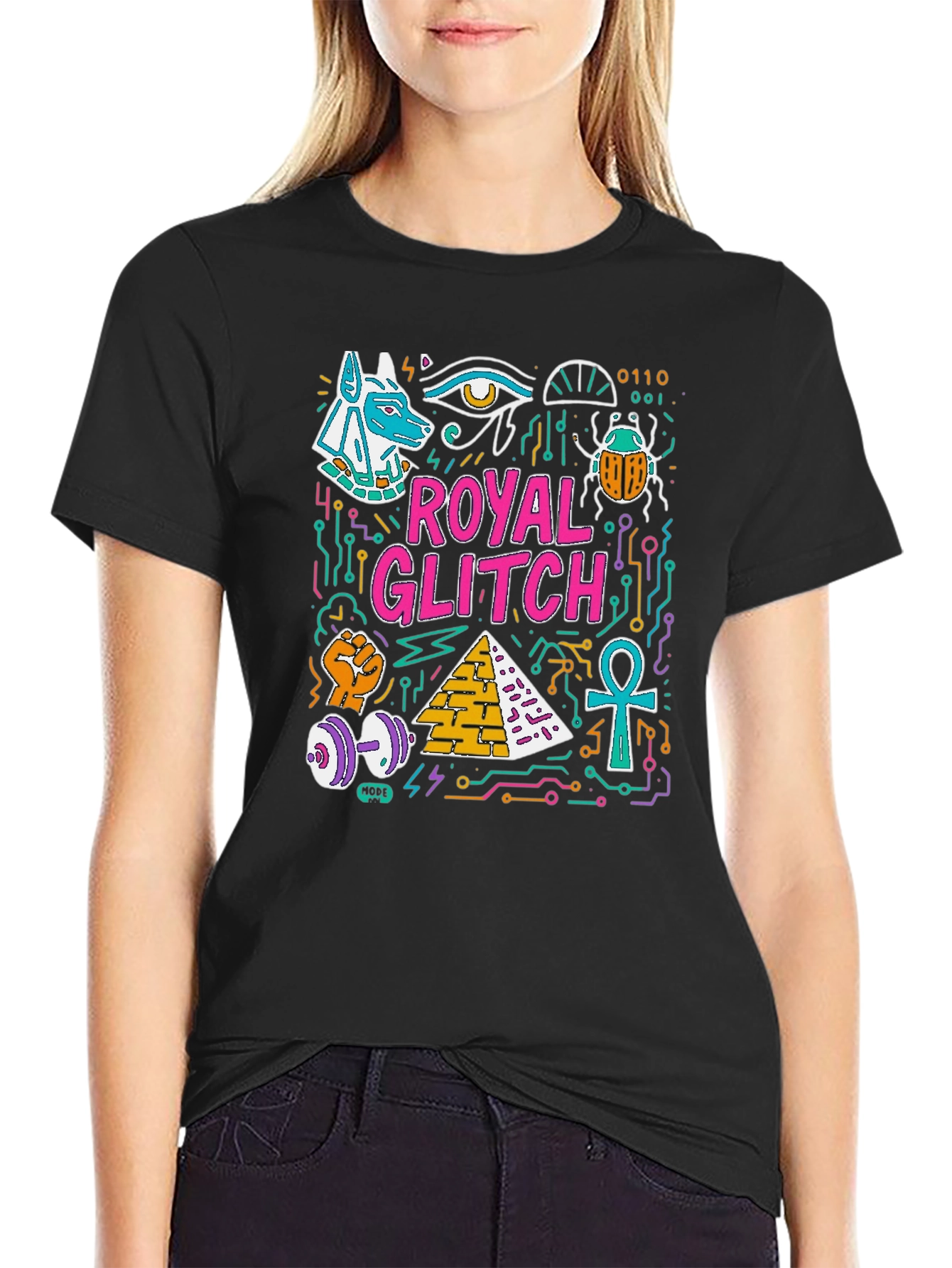 Royal Glitch Graphic Tee - Unique Egyptian Design