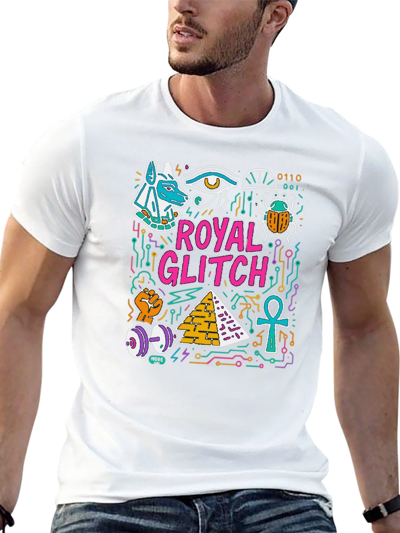 Royal Glitch Graphic Tee - Unique Egyptian Design