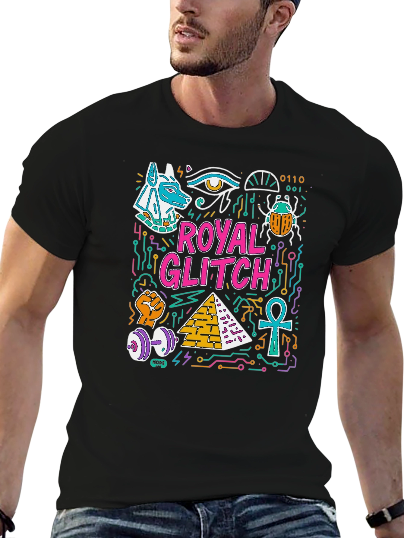 Royal Glitch Graphic Tee - Unique Egyptian Design
