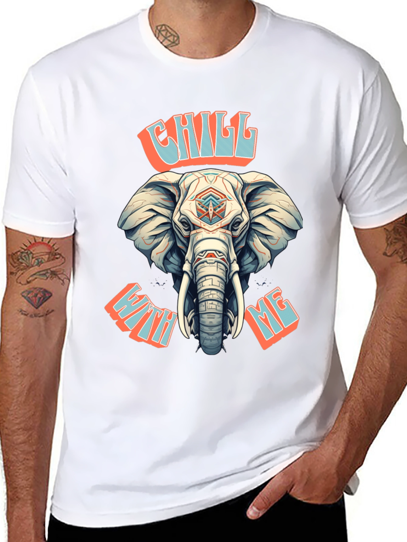 Chill With Me Elephant Graphic Tee - Black