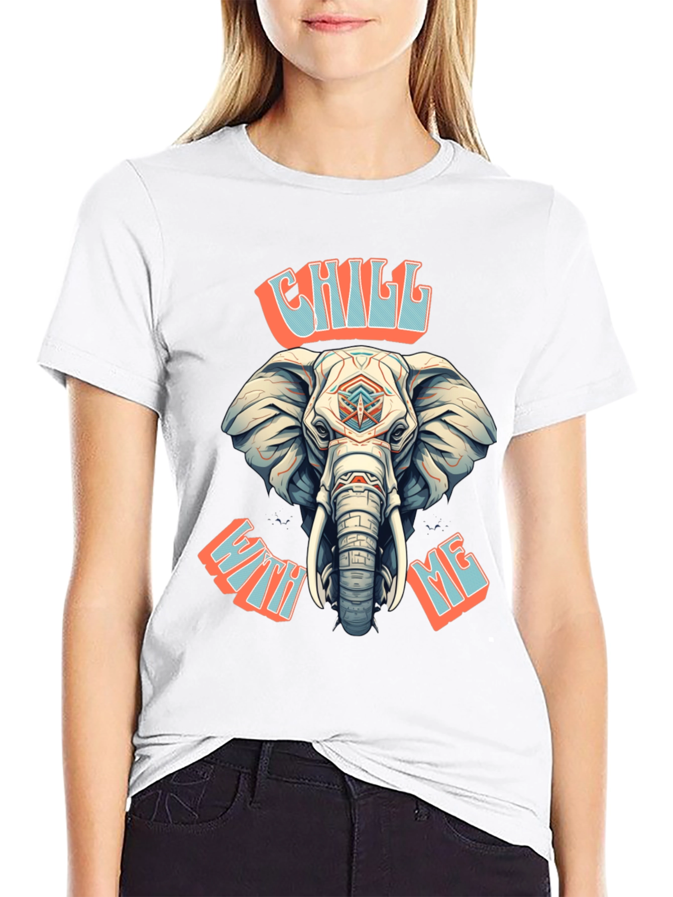 Chill With Me Elephant Graphic Tee - Black