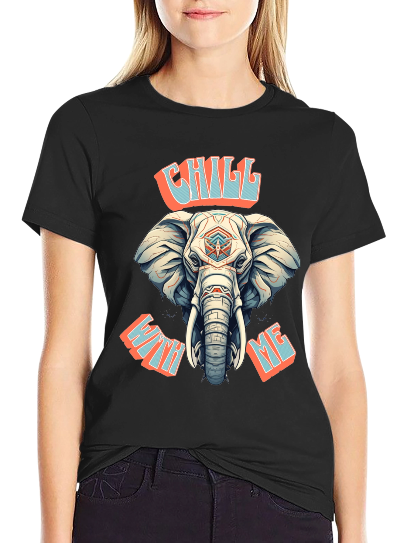 Chill With Me Elephant Graphic Tee - Black