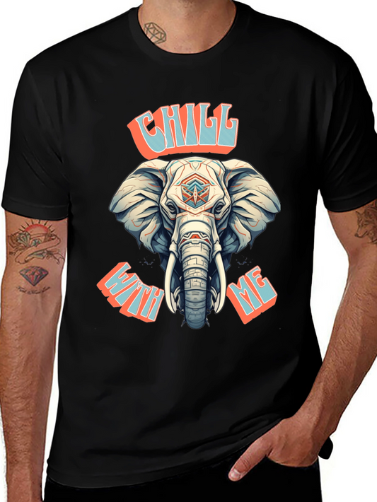 Chill With Me Elephant Graphic Tee - Black