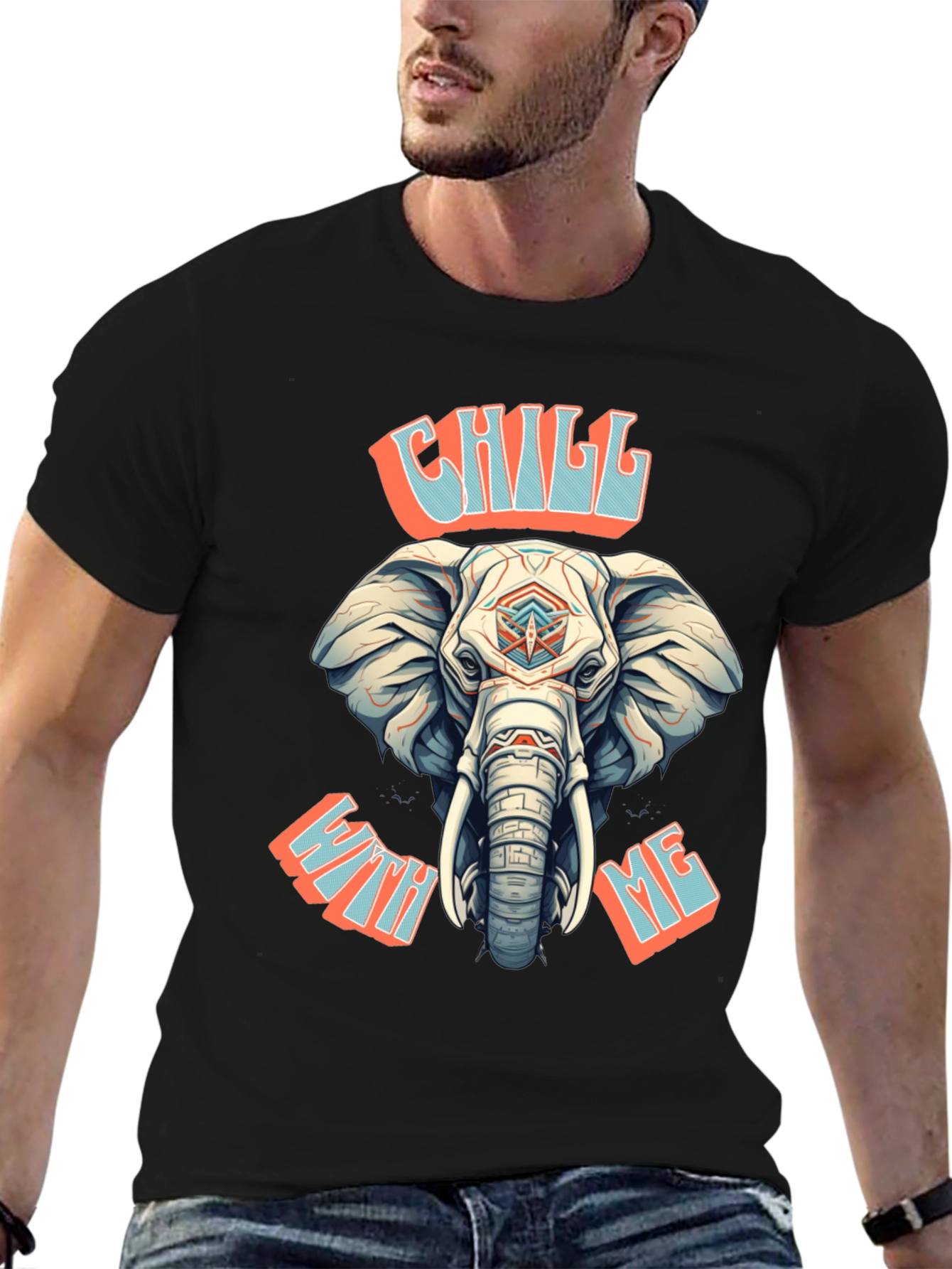 Chill With Me Elephant Graphic Tee - Black