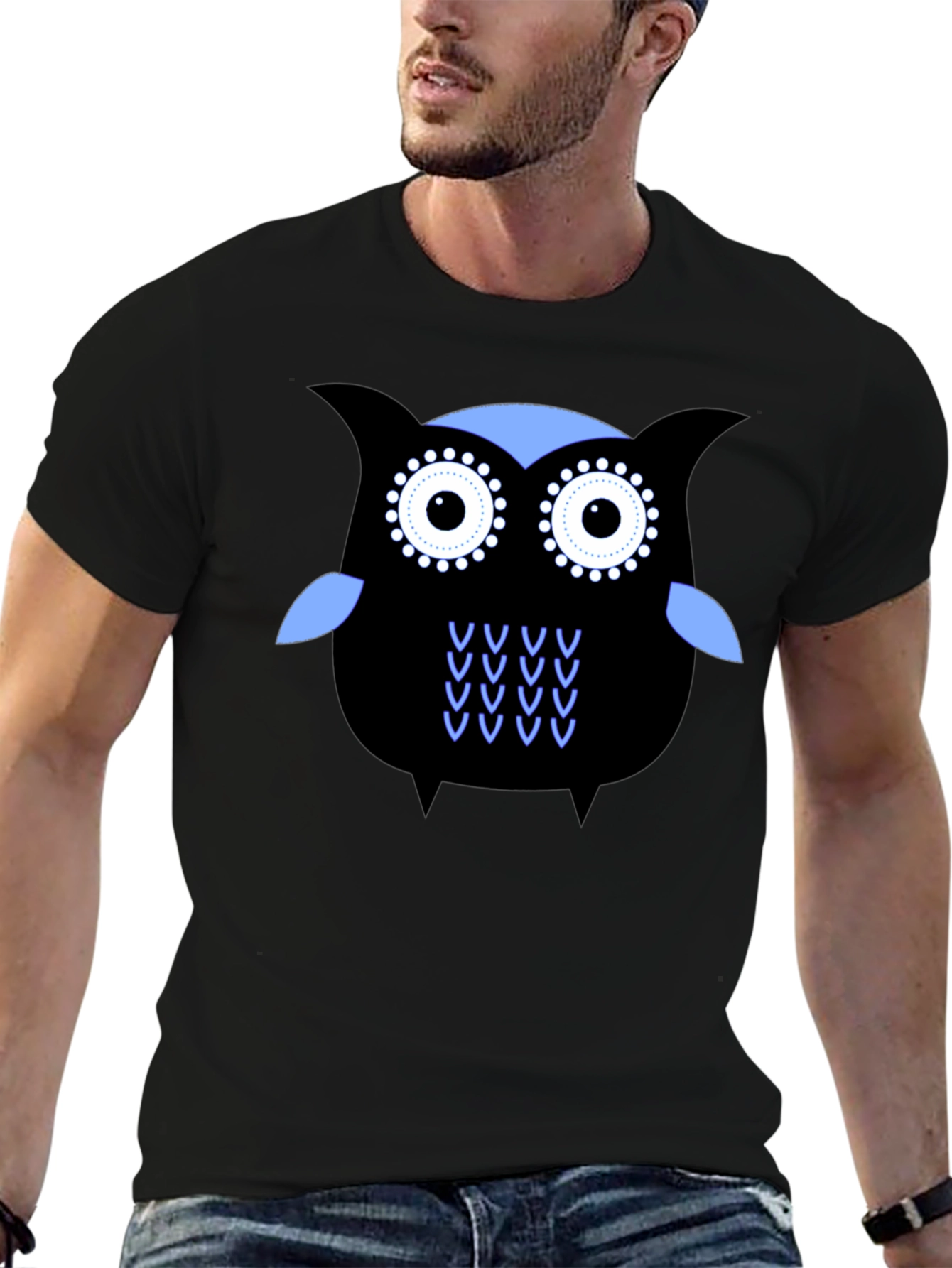 Cool Owl Graphic Tee - Black
