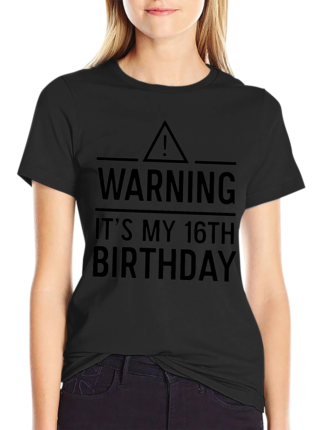 Warning 16th Birthday Black Graphic T-Shirt