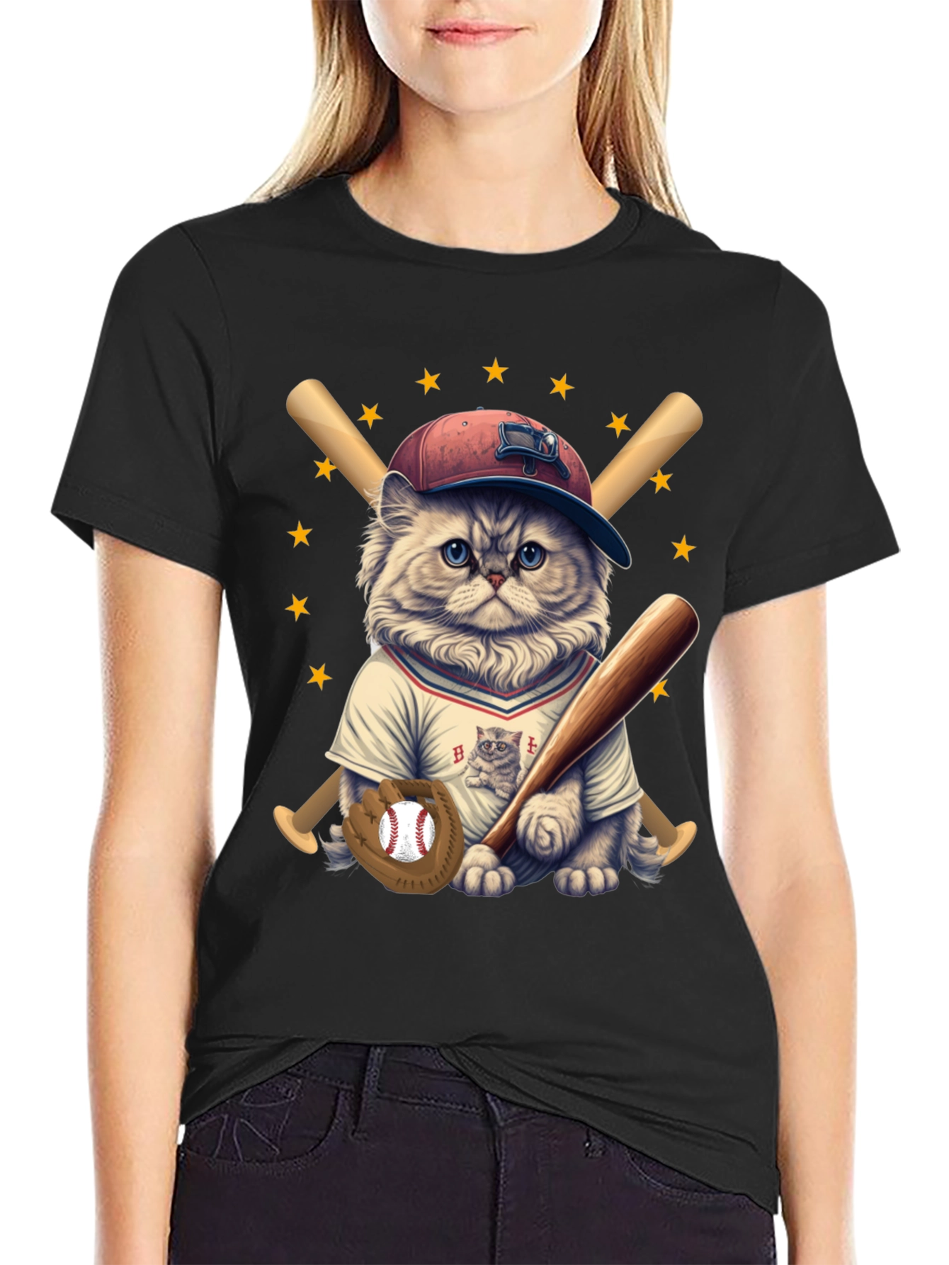 Baseball Cat T-Shirt -  Cute & Sporty Design