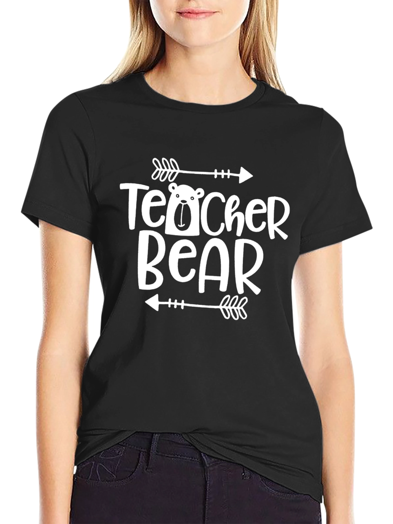 Teacher Bear Graphic Tee - Black Casual Shirt