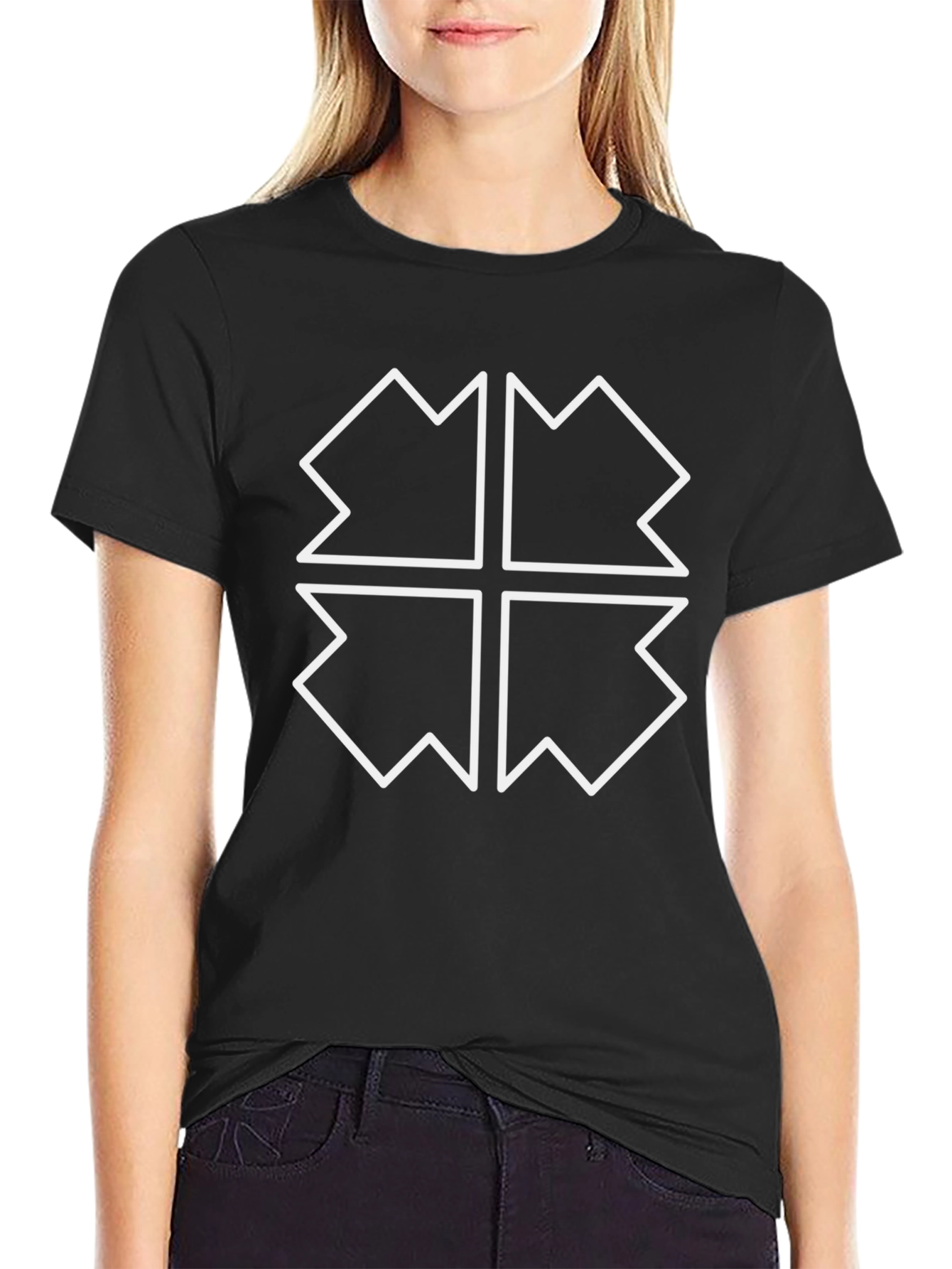 Abstract Geometric Graphic Tee - Black Cotton Blend