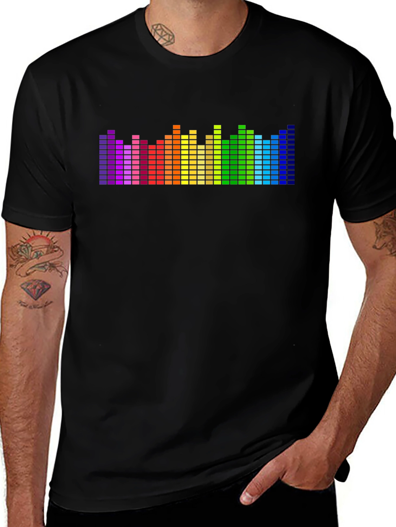 Rainbow Equalizer Graphic Tee - Black Cotton Blend