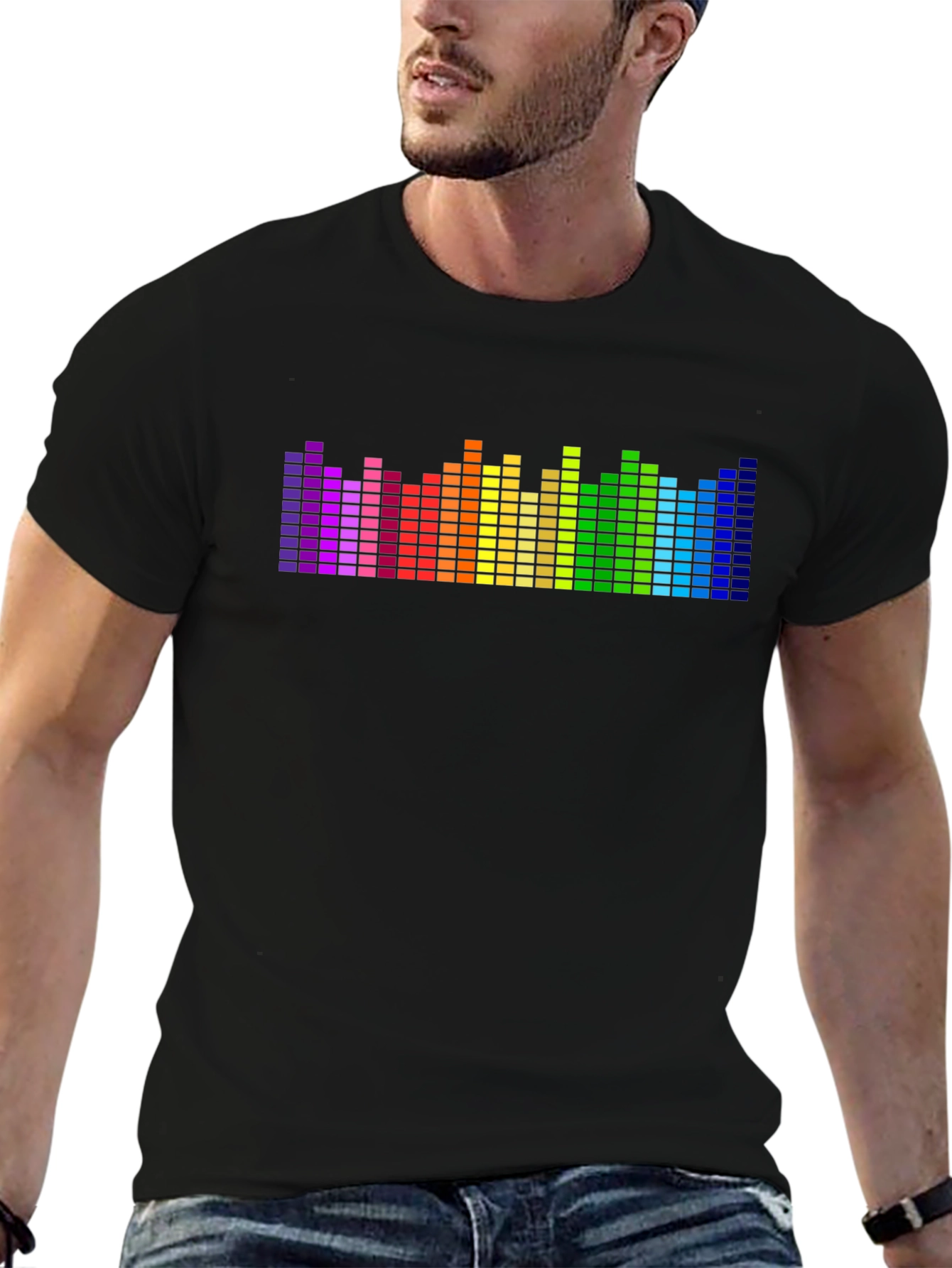 Rainbow Equalizer Graphic Tee - Black Cotton Blend