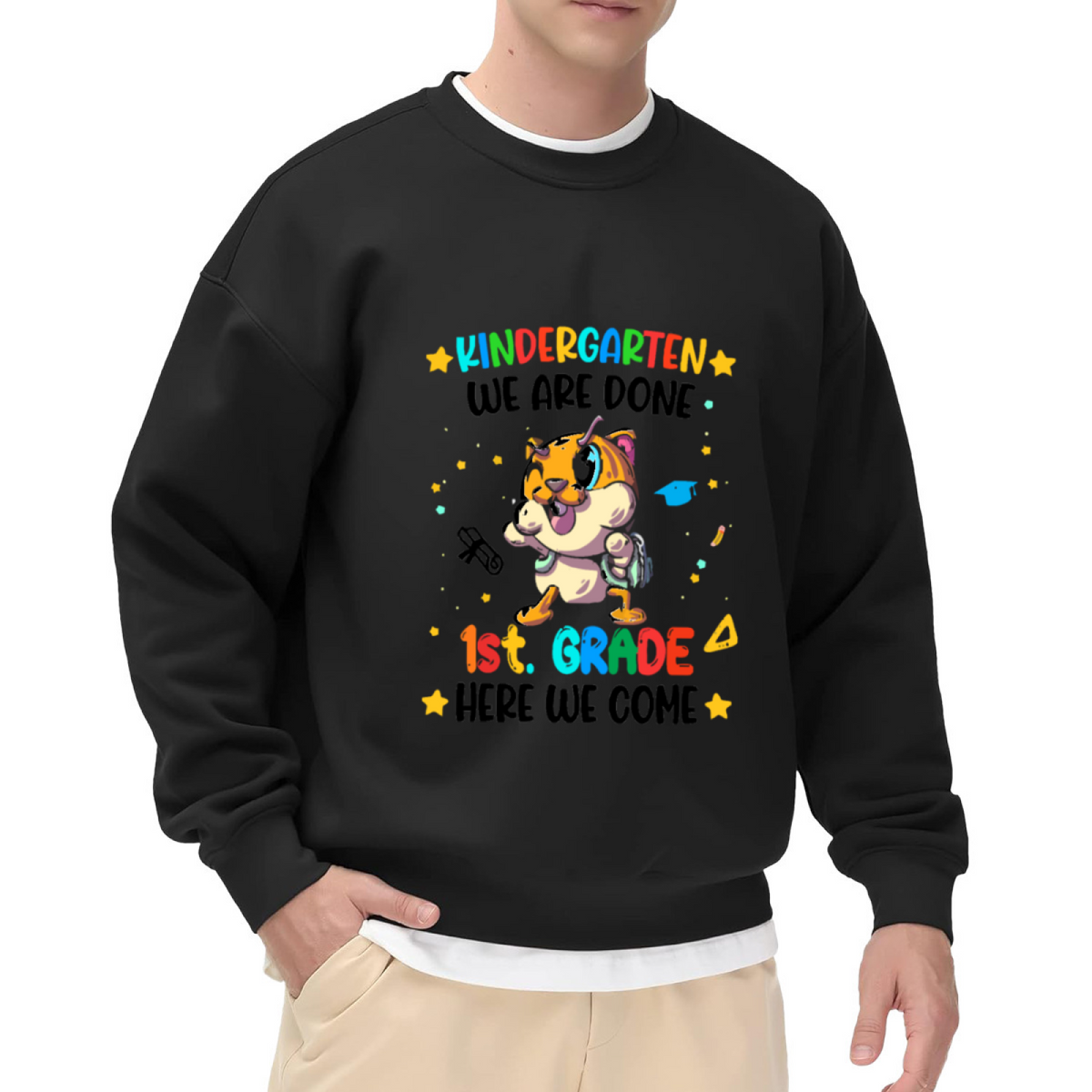 Cartoon Tiger Graduation Design - Crewneck Sweatshirt | Graduation Gift, Tiger Lover, Class of 2024 Gift