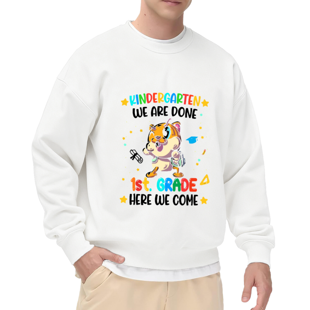 Cartoon Tiger Graduation Design - Crewneck Sweatshirt | Graduation Gift, Tiger Lover, Class of 2024 Gift