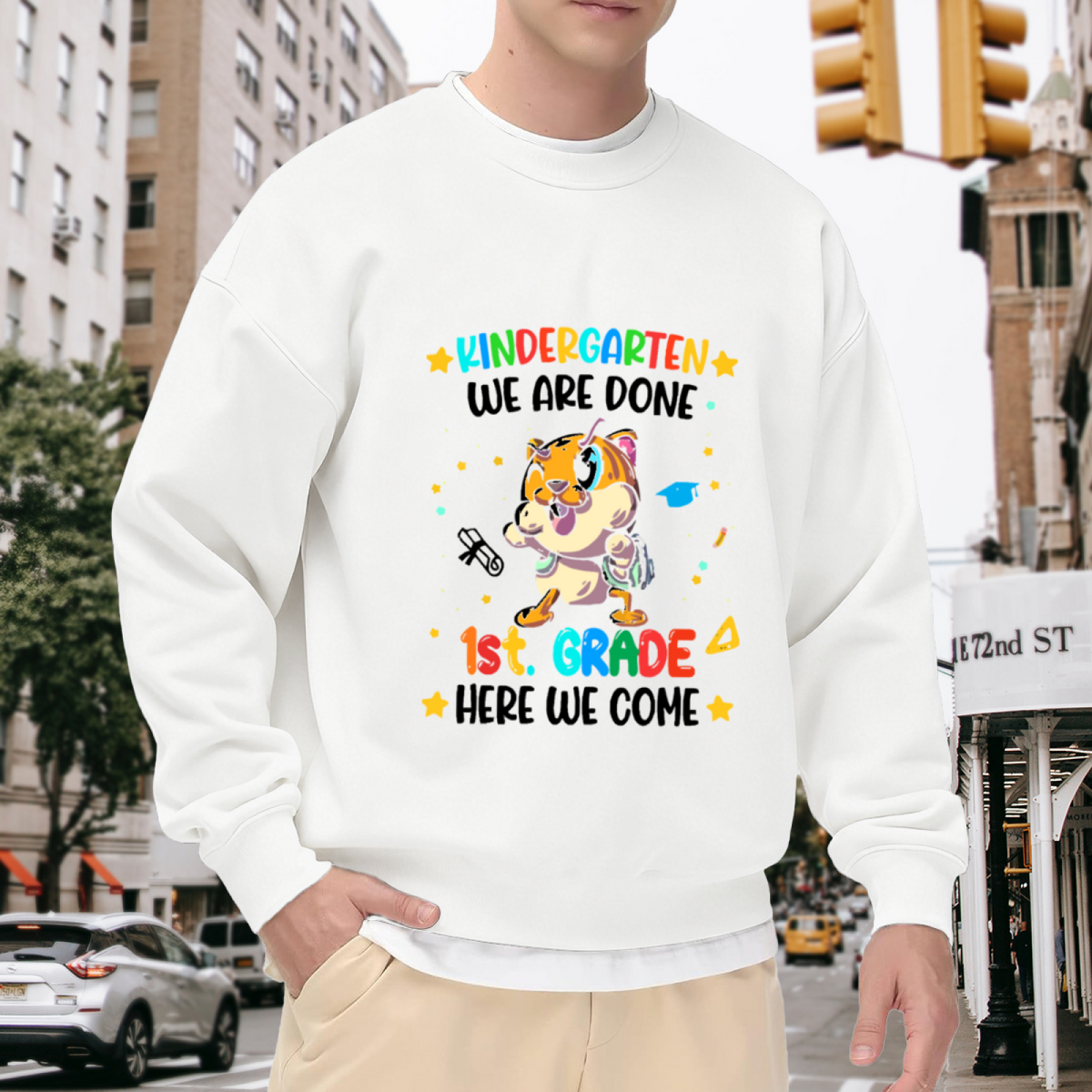 Cartoon Tiger Graduation Design - Crewneck Sweatshirt | Graduation Gift, Tiger Lover, Class of 2024 Gift