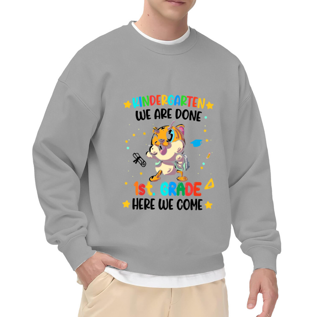 Cartoon Tiger Graduation Design - Crewneck Sweatshirt | Graduation Gift, Tiger Lover, Class of 2024 Gift