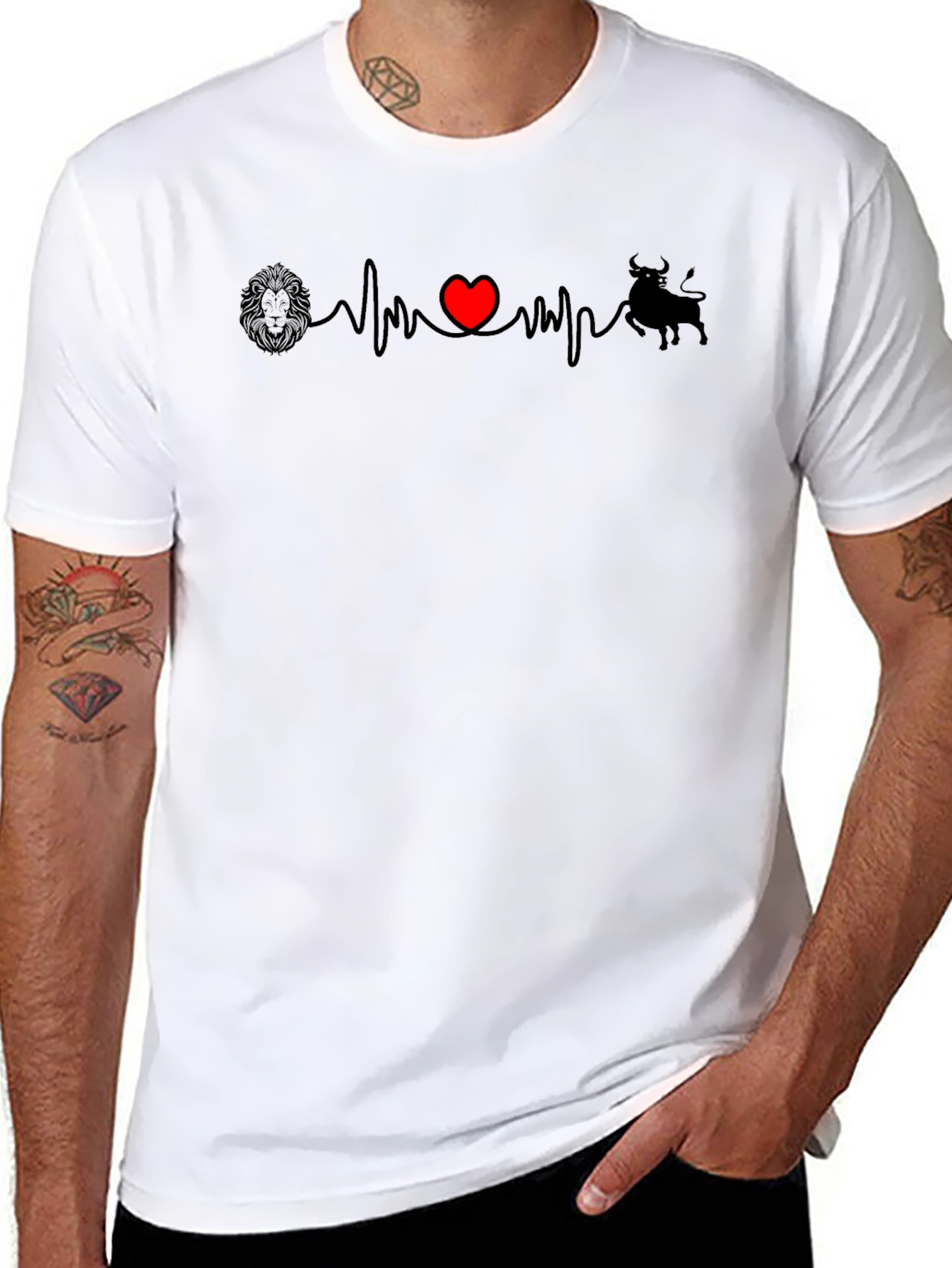 Lion Heart Bull Mens Graphic T-Shirt