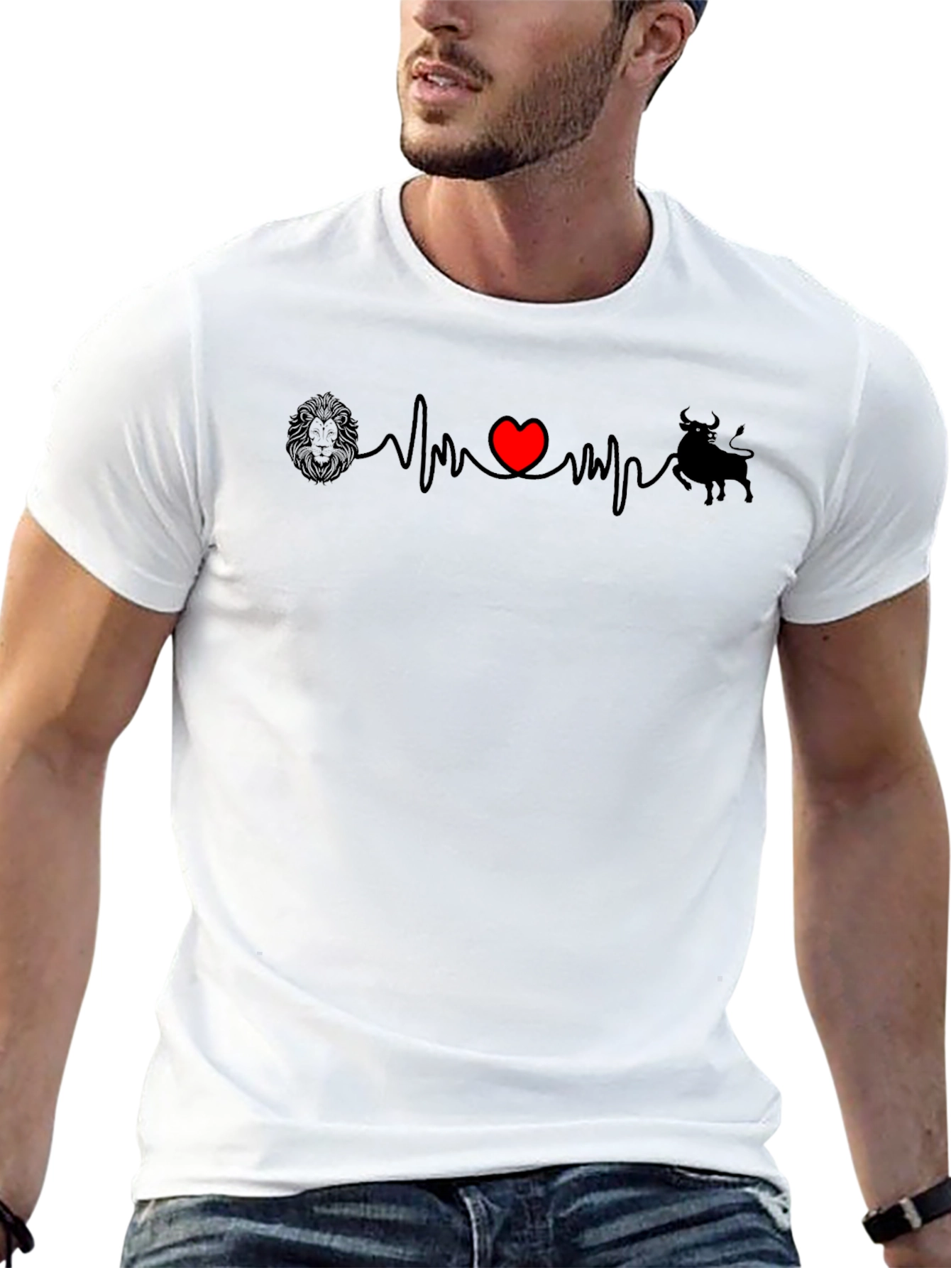 Lion Heart Bull Mens Graphic T-Shirt