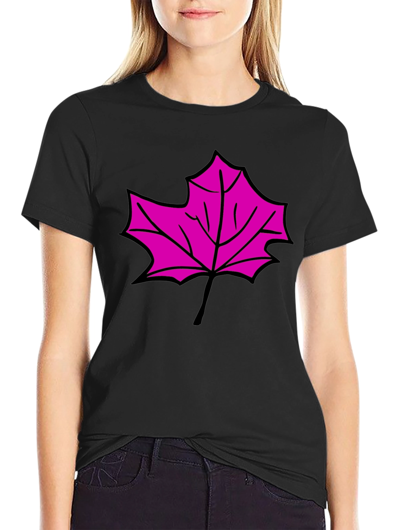 Maple Leaf Graphic T-Shirt - Black Cotton Blend