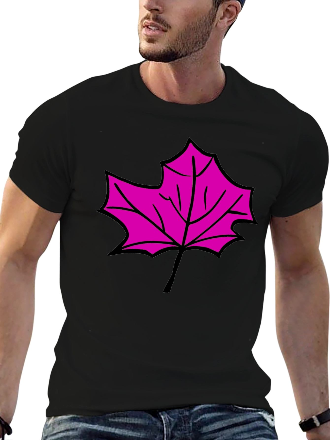 Maple Leaf Graphic T-Shirt - Black Cotton Blend