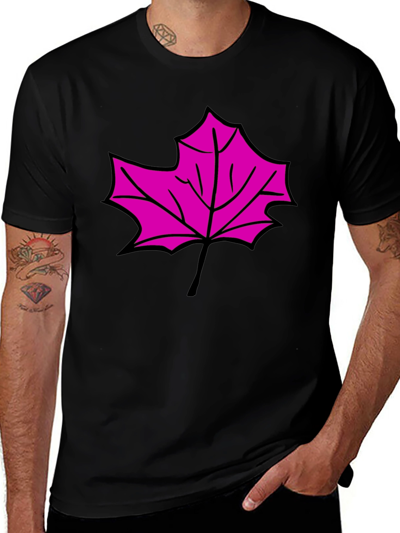 Maple Leaf Graphic T-Shirt - Black Cotton Blend