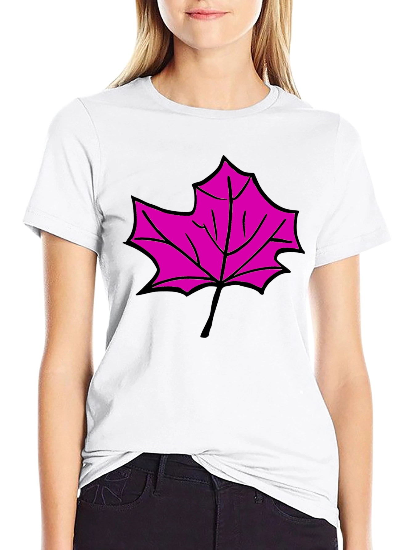 Maple Leaf Graphic T-Shirt - Black Cotton Blend