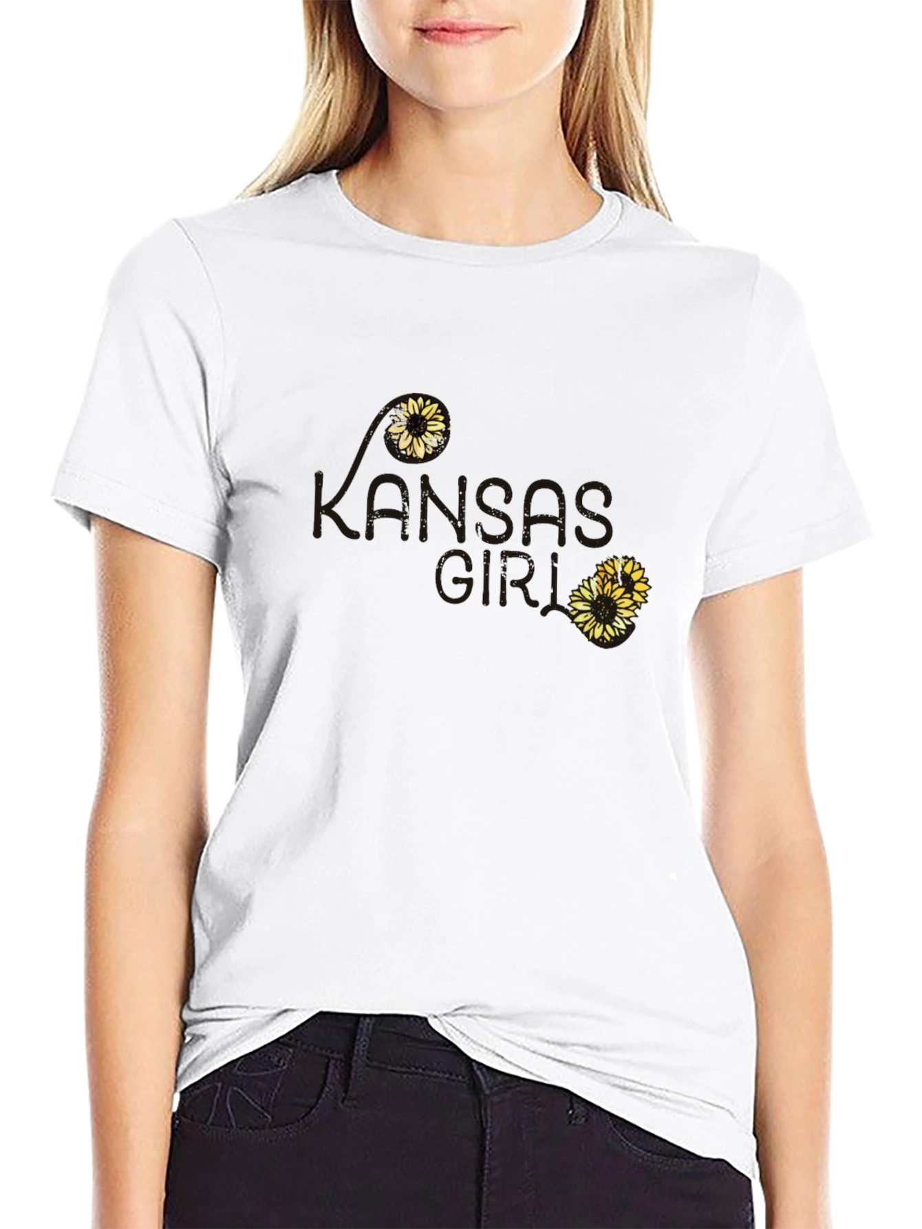 Kansas Love Sunflower T-Shirt - Soft Black Cotton Tee