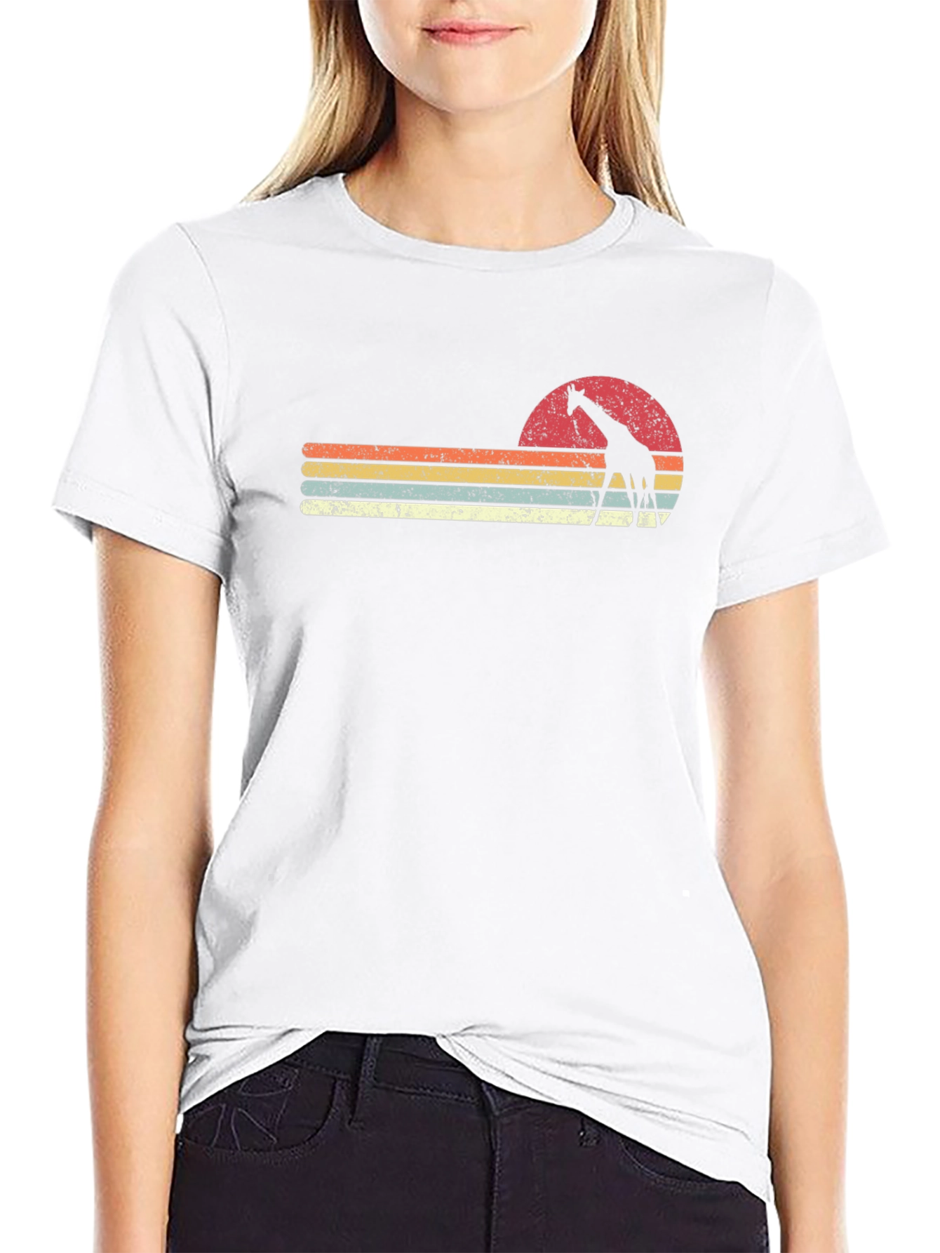 Retro Giraffe Sunset Graphic T-Shirt