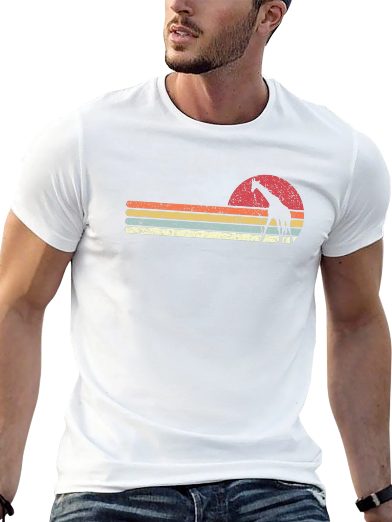 Retro Giraffe Sunset Graphic T-Shirt