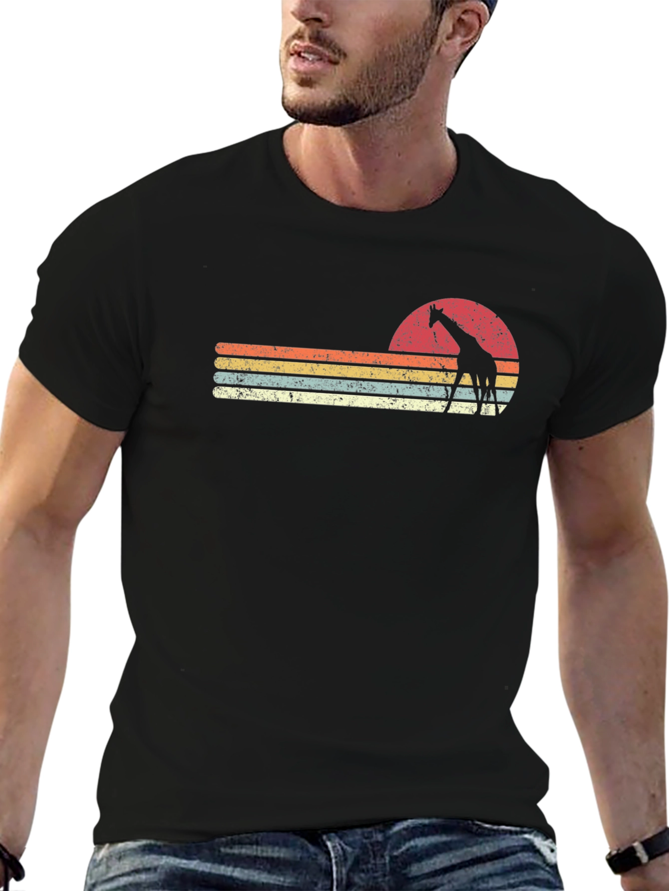 Retro Giraffe Sunset Graphic T-Shirt