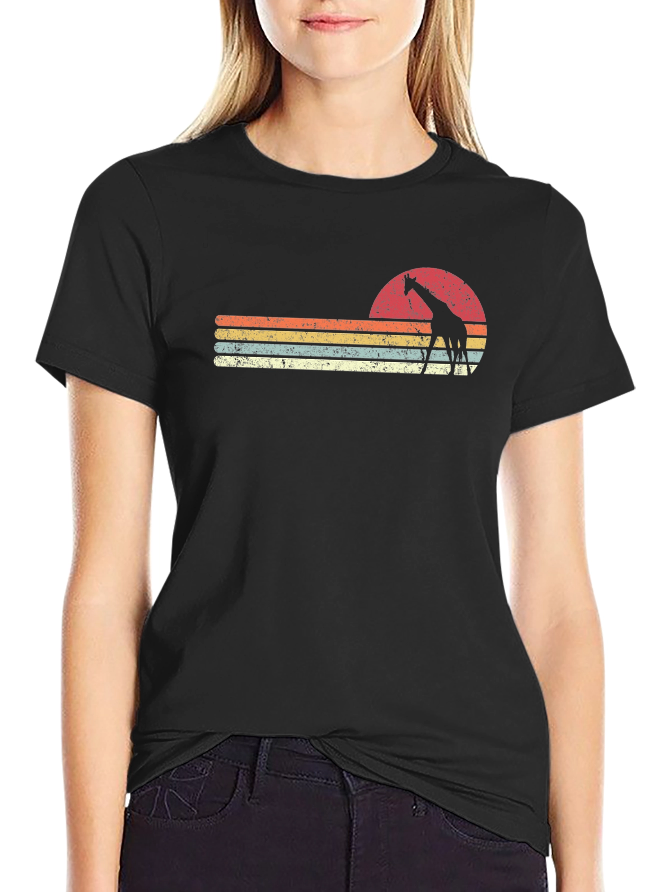 Retro Giraffe Sunset Graphic T-Shirt
