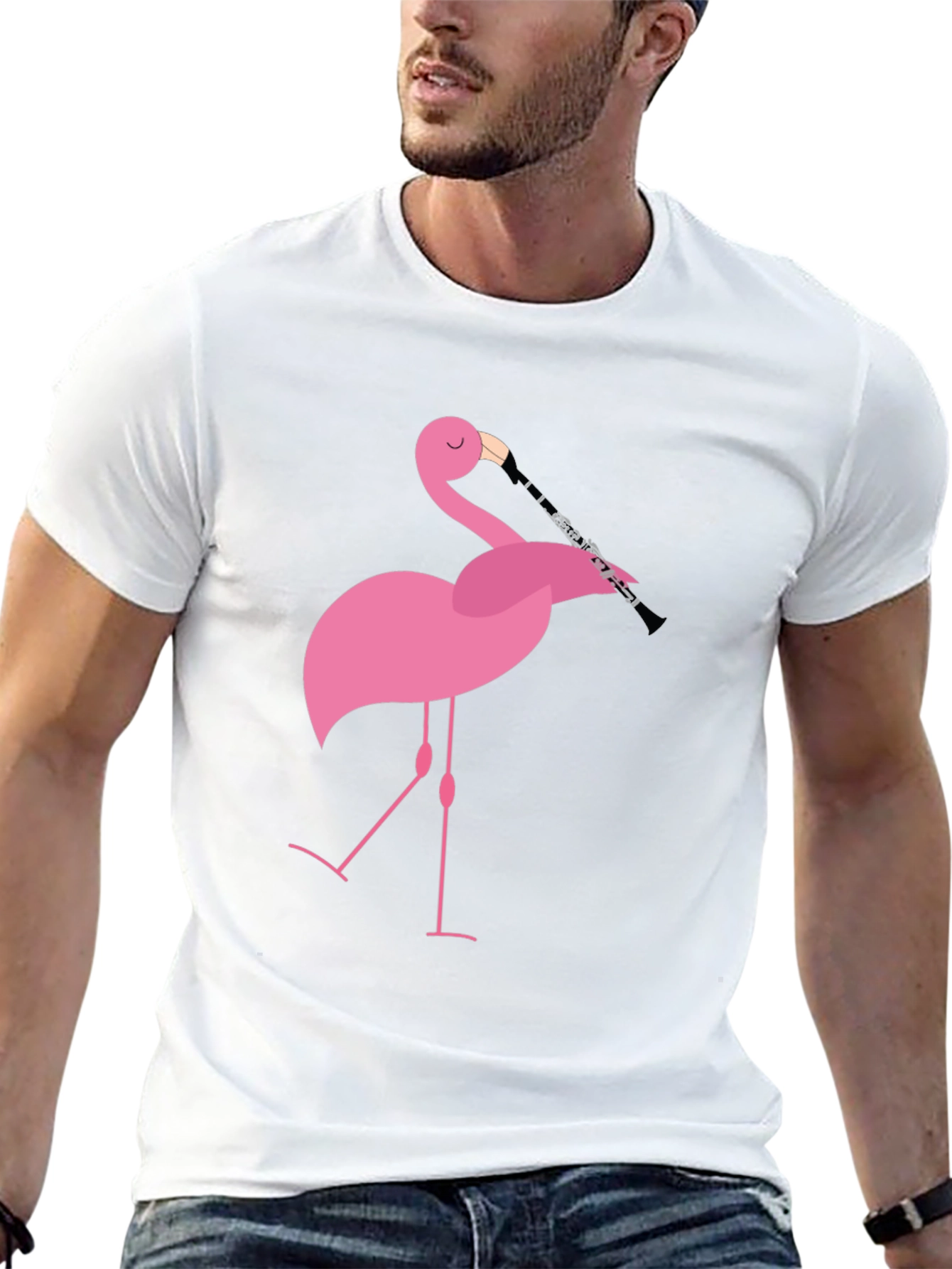 Flamingo Clarinet Player Black T-Shirt